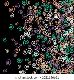 Vector Confetti Background Pattern. Element of design. Color spirals on a black background

