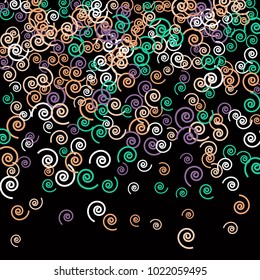 Vector Confetti Background Pattern. Element of design. Color spirals on a black background
