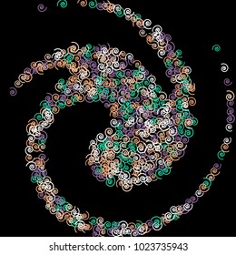 Vector Confetti Background Pattern. Element of design. Color spirals on a black background