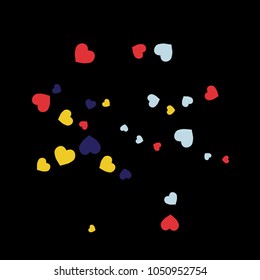 Vector Confetti Background Pattern.  Element of design.  Colored hearts on a black background
white black
