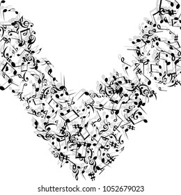 Vector Confetti Background Pattern. Element of design. Music Signs on a black Background
