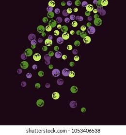 Vector Confetti Background Pattern. Element of design. Colored stylized berries on a black background
