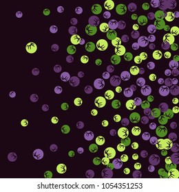 Vector Confetti Background Pattern. Element of design. Colored stylized berries on a black background

