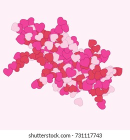 Vector Confetti Background Pattern. Element of design. Colored hearts on a pink background
