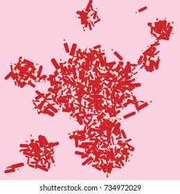 Vector Confetti Background Pattern. Element of design. Red pencils on a pink background