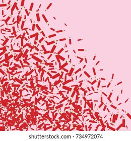 Vector Confetti Background Pattern. Element of design. Red pencils on a pink background