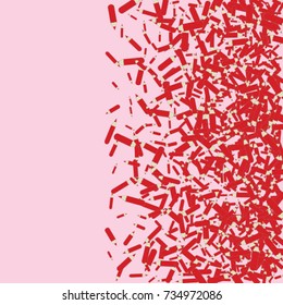 Vector Confetti Background Pattern. Element of design. Red pencils on a pink background
