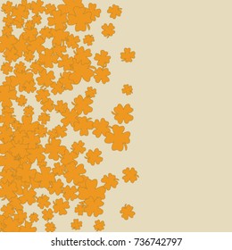 Vector Confetti Background Pattern. Element of design. Clover leaves on an orange background