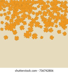 Vector Confetti Background Pattern. Element of design. Clover leaves on an orange background