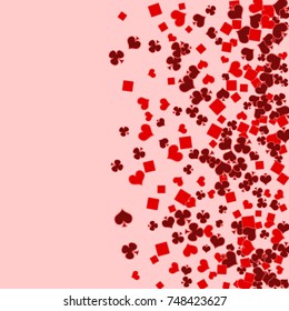 Vector Confetti Background Pattern. Element of design. Playing card suits on a pink background
