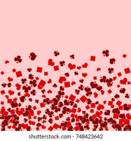Vector Confetti Background Pattern. Element of design. Playing card suits on a pink background
