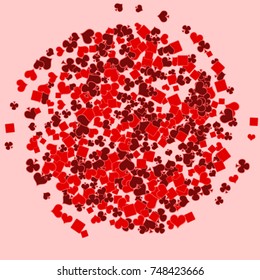 Vector Confetti Background Pattern. Element of design. Playing card suits on a pink background