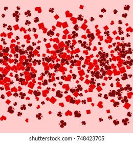Vector Confetti Background Pattern. Element of design. Playing card suits on a pink background