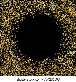 Vector Confetti Background Pattern. Element of design. Golden musical signs on a black background