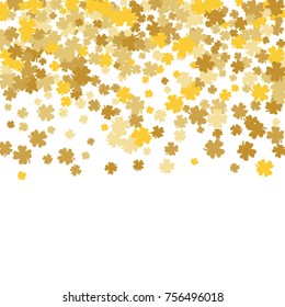 Vector Confetti Background Pattern. Element of design. Golden clover leaves on white background