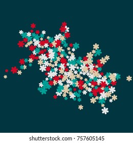 Vector Confetti Background Pattern. Element of design.  Colored flowers on a turquoise background