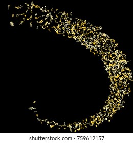 Vector Confetti Background Pattern. Element of design. Golden musical signs on a black background