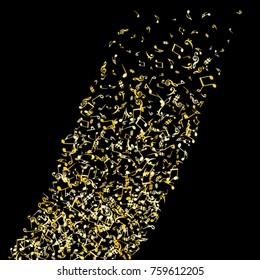 Vector Confetti Background Pattern. Element of design. Golden musical signs on a black background