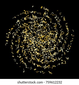 Vector Confetti Background Pattern. Element of design. Golden musical signs on a black background