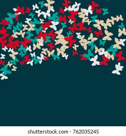 Vector Confetti Background Pattern. Element of design. Colorful butterflies on a turquoise background