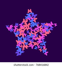 Vector Confetti Background Pattern. Element of design. Colorful butterflies on a purple background
