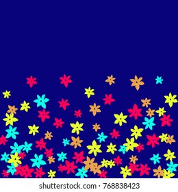 Vector Confetti Background Pattern. Element of design. Colored flowers on blue background
