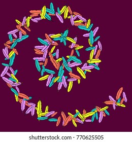 Vector Confetti Background Pattern. Element of design.  Colored feathers on a red background