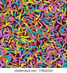 Vector Confetti Background Pattern. Element of design.  Colored feathers on a red background