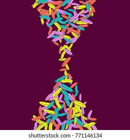 Vector Confetti Background Pattern. Element of design. Colored feathers on a red background