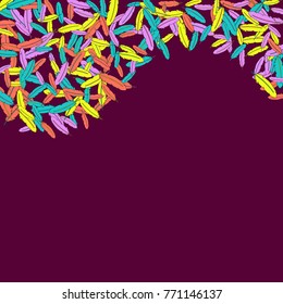 Vector Confetti Background Pattern. Element of design. Colored feathers on a red background