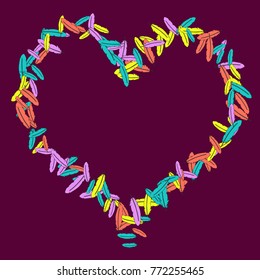 Vector Confetti Background Pattern. Element of design. Colored feathers on a red background