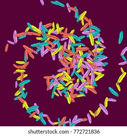 Vector Confetti Background Pattern. Element of design. Colored feathers on a red background