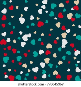 Vector Confetti Background Pattern. Element of design. Colored hearts on a turquoise background