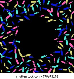 Vector Confetti Background Pattern. Element of design. Color pencils on a black background
