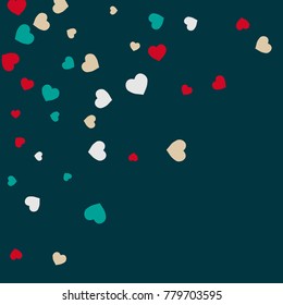 Vector Confetti Background Pattern. Element of design. Colored hearts on a turquoise background