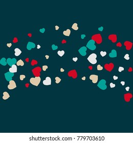 Vector Confetti Background Pattern. Element of design. Colored hearts on a turquoise background