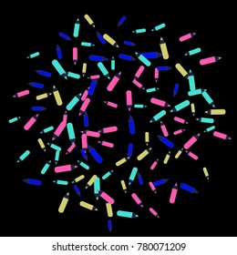 Vector Confetti Background Pattern. Element of design. Color pencils on a black background
