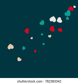 Vector Confetti Background Pattern. Element of design. Colored hearts on a turquoise background