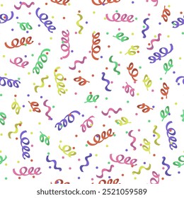 Vector Confetti falling on white background. Party festive firework. Carnival confetti seamless pattern.