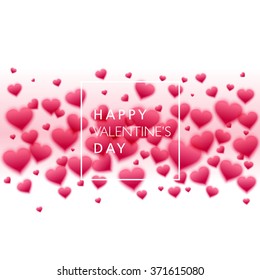Vector confetti falling from pink blurred  hearts on the white background. Love concept card background for Valentines day