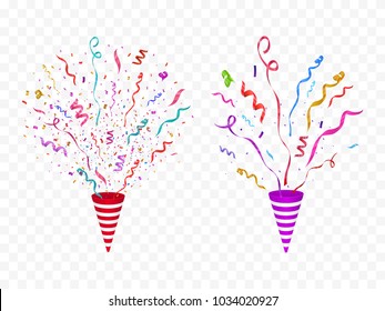 Vector confetti. Festive illustration. Party popper isolated on white background.