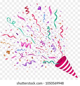 Vector confetti. Festive illustration. Party popper isolated on transparent  background.