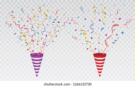 Vector confetti. Festive illustration. Party popper isolated on white background.