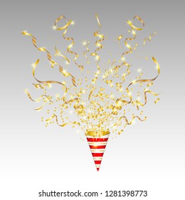 Vector confetti. Festive illustration. Party popper isolated on white background