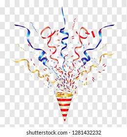 Vector confetti. Festive illustration. Party popper isolated on white background