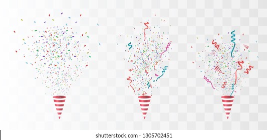 Vector confetti. Festive illustration. Party popper isolated on white background. Colorful confetti on a beautiful background. Celebration and party.