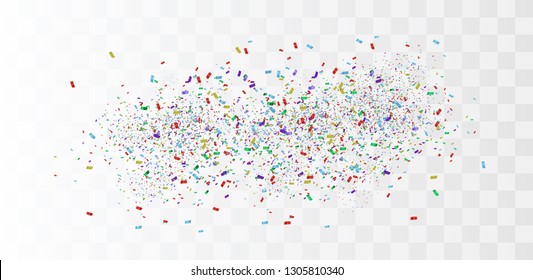 Vector confetti. Festive illustration. Party popper isolated on white background. Colorful confetti on a beautiful background. Celebration and party.