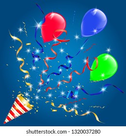 Vector confetti. Festive illustration. Party popper isolated on gold background