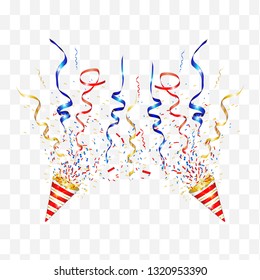 Vector confetti. Festive illustration. Party popper isolated on white background