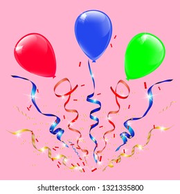 Vector confetti. Festive illustration. Party popper isolated on pink background